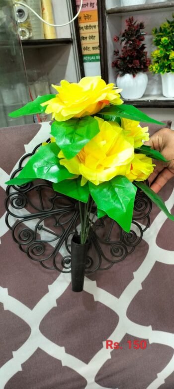 Artificial yellow Roses with Green leaves for Home Decor