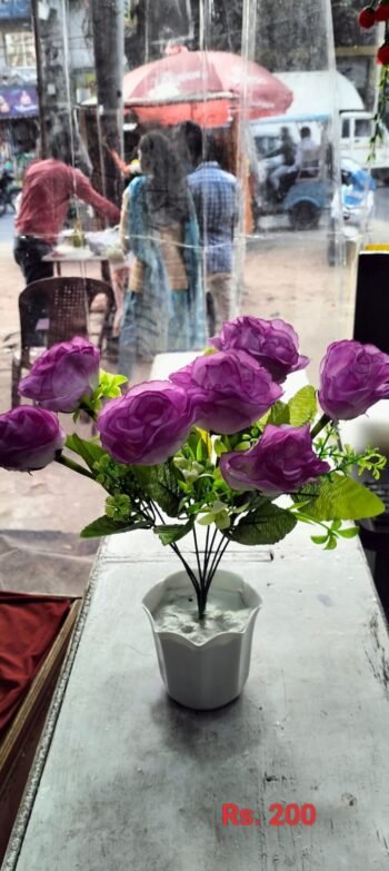 Artificial Purple coloured Roses with Pot