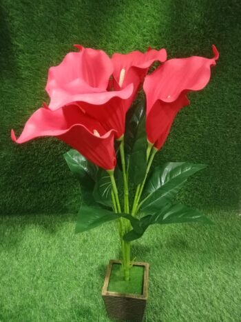 Artificial Red Calla Lily Flower 7 Bunch With Pot