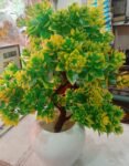 Artificial Green Yellow Leaf Bush with Pot