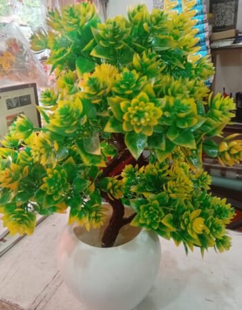 Artificial Green Yellow Leaf Bush with Pot