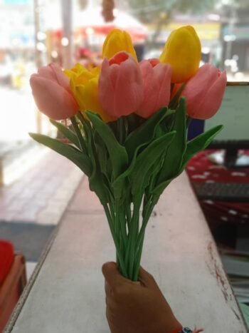 Artificial Tulip Flower - 8 Pieces(4 Yellow, 4 Pink)