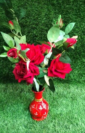 Artificial Red Rose 5 piece with Pot