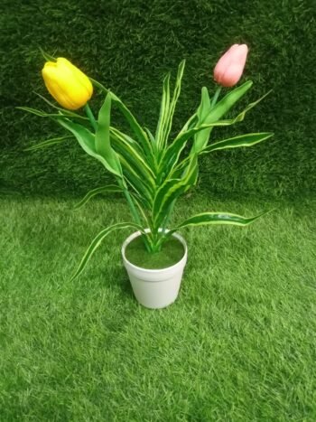 Artificial Tulip With Green Leaf With Pot